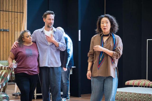 Rehearsal photo with Tom, Sandra Oh and Rina Fatania